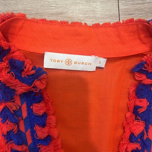 Tory Tunic From Tory Burch SAMBA Orange with Blue Accents Size 2 - Picture 4 of 8